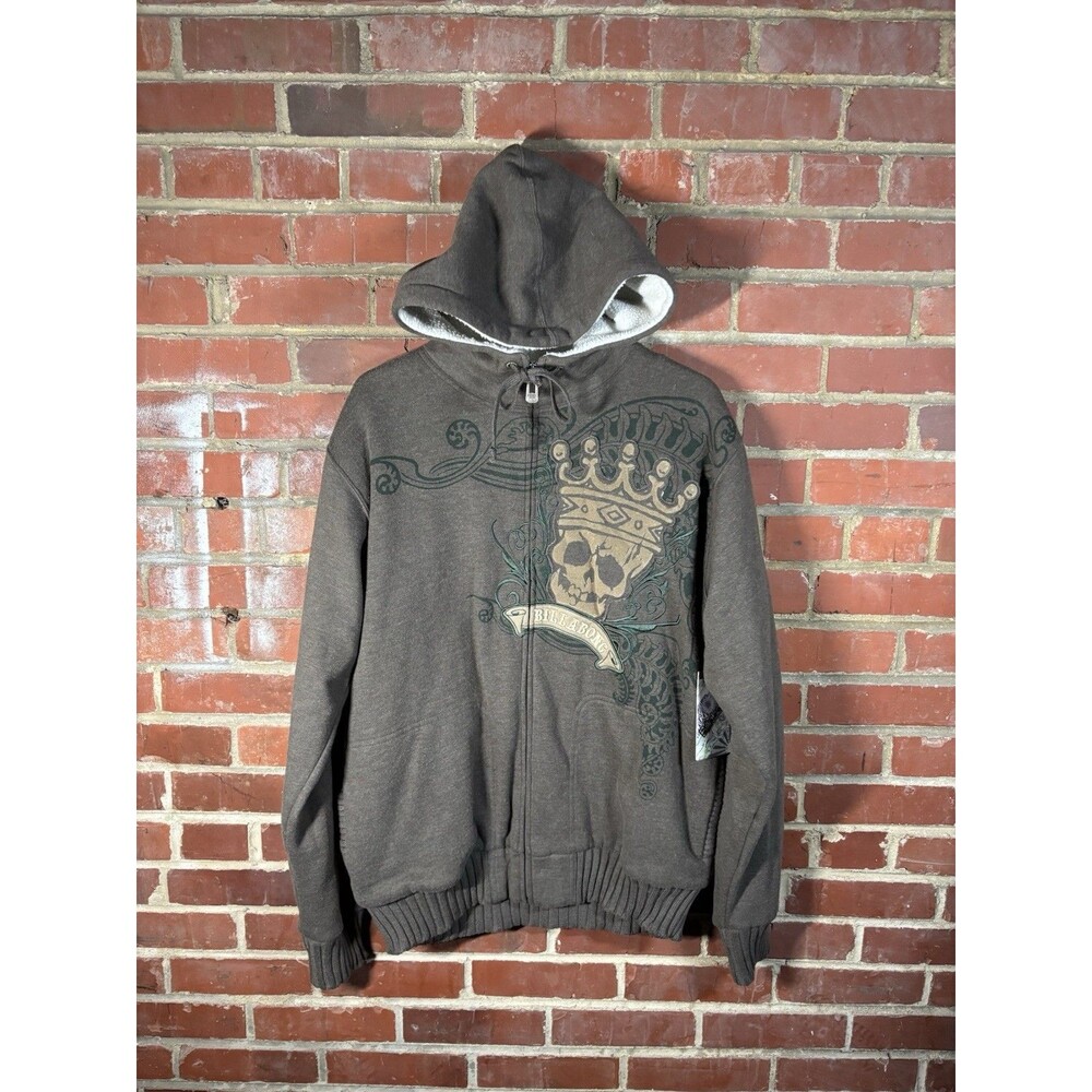 NWT Vintage Y2k Billabong Skull Embroidered Hoodie Sweatshirt Zip Up Adult XL